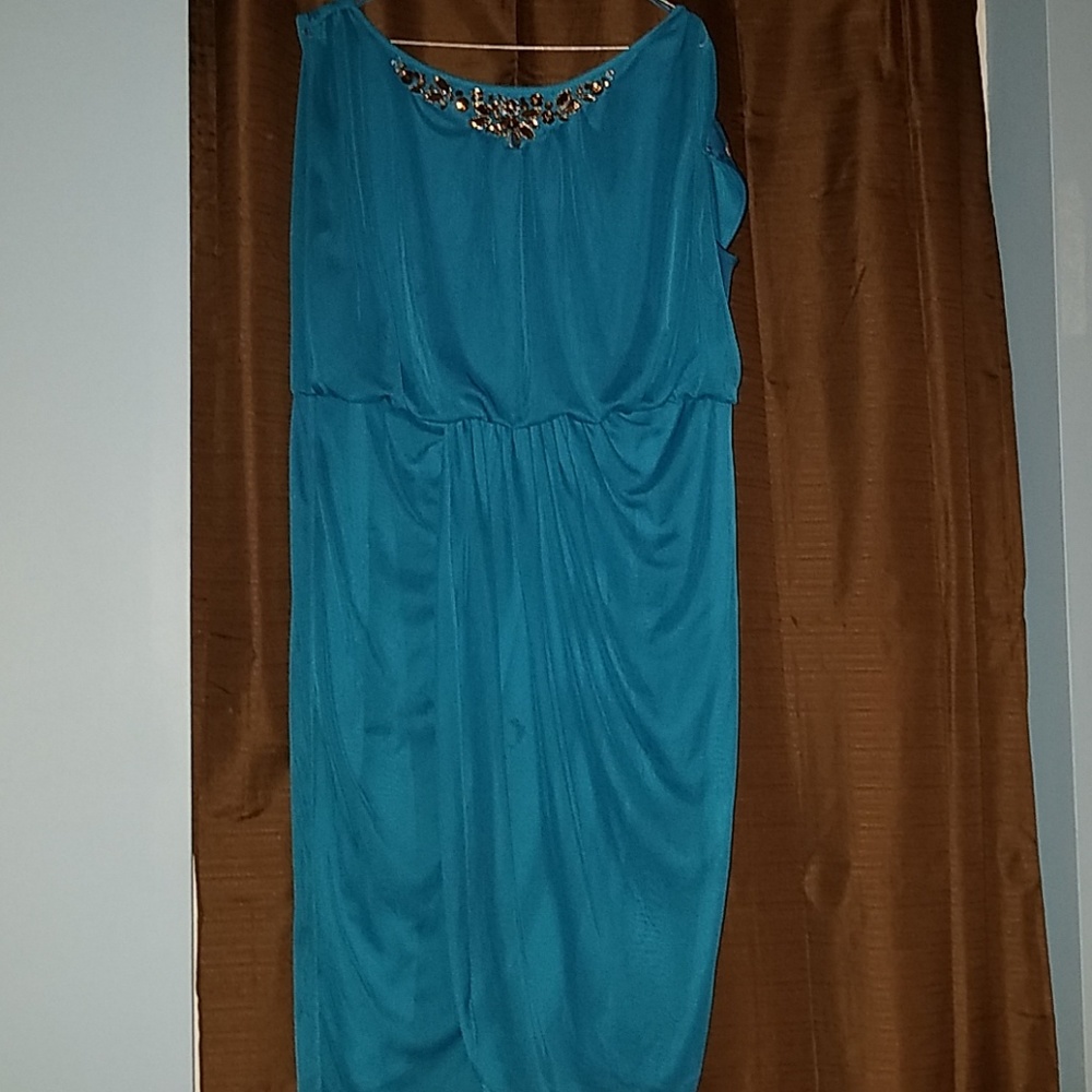 Size 12 blue dress with bronze beading